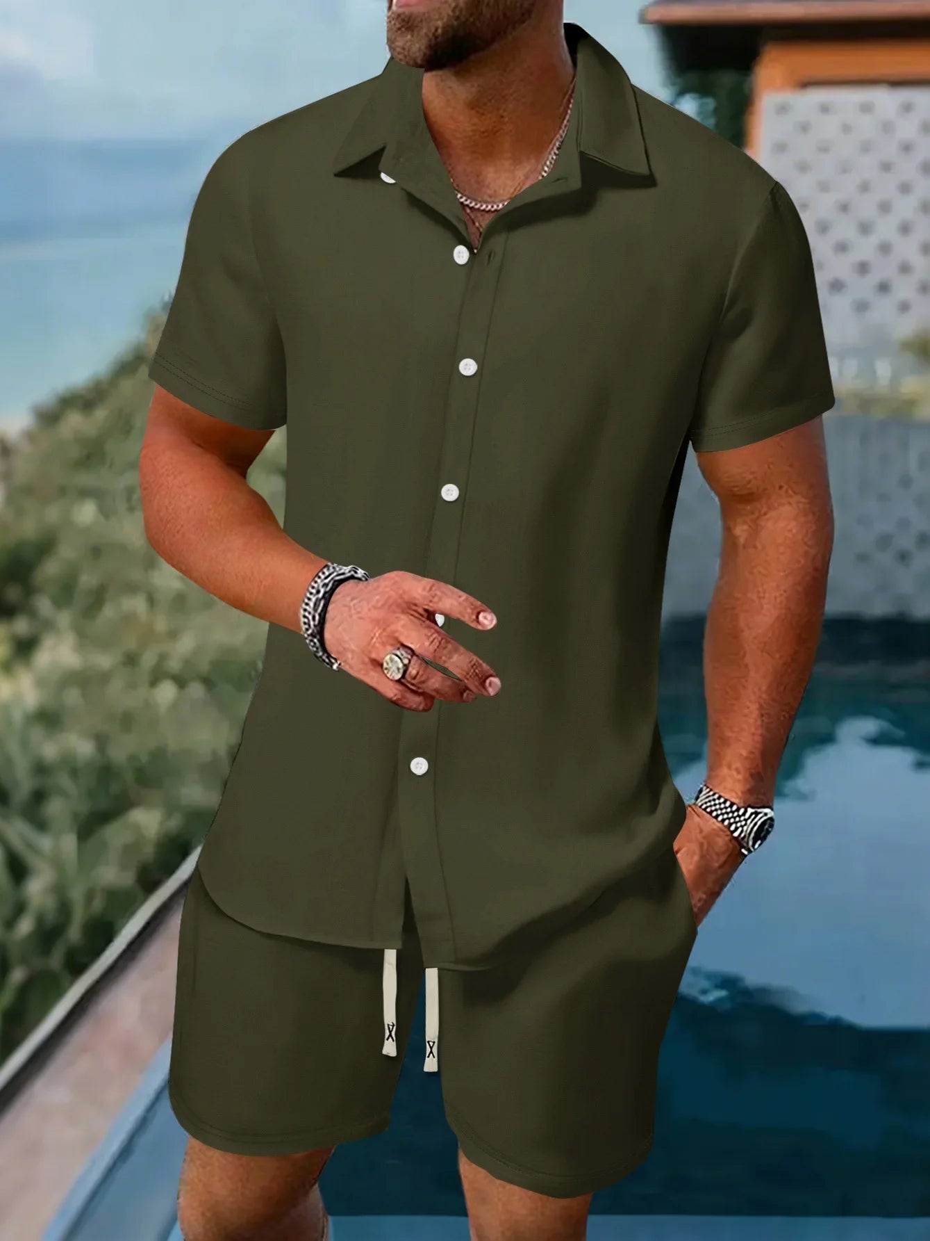 Combining Fashion Sense and comfort Suitable for Multiple Scenes Men's Short Sleeve Shirt Set