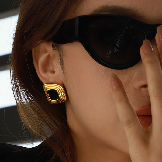 New Style Dainty 18K Gold Stainless Steel Earring Pearl Fashion Flower Glass Pearl Drop Earrings