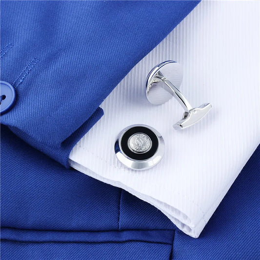 HAWSON ”D“ Initial Cufflinks, Fashion Round Black Enamel Cufflinks shirt man Wedding Jewelry or Accessories