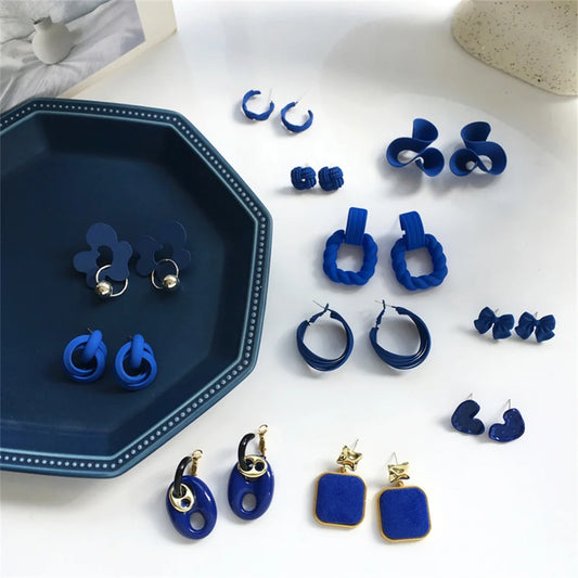 Korean Blue Geometric Acrylic Resin Drop Earrings for Women Statement Round Square Dangle Earrings 2022 Fashion Brincos Jewelry