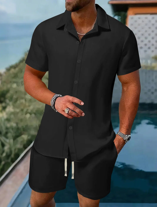 Combining Fashion Sense and comfort Suitable for Multiple Scenes Men's Short Sleeve Shirt Set