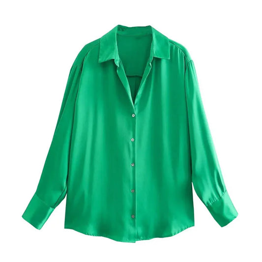 CS8455 New 2024 Elegant Design Solid Color Office Lady Satin Blouse Women Shirt Tops