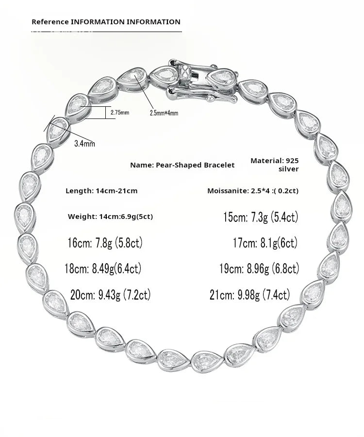 Gold Plated Bracelet Women 925 Cuban Link Pear Moissanite Bracelet Making Women's