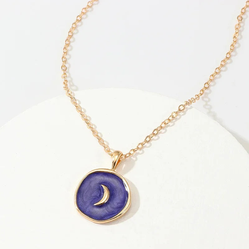 Minimalist Moon Star Enamel Necklaces for Women Girls Colorful Heart Lightning Enamel Pendant Clavicle Chain Party Daily Jewelry