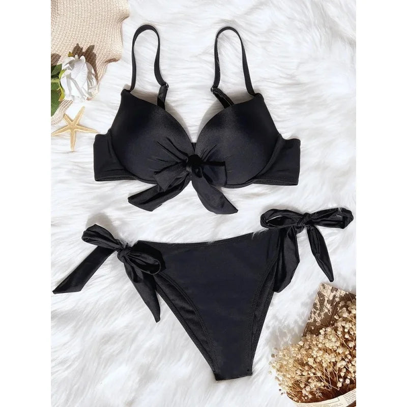 Sexy Micro Bikini Swimsuit Women Simple Classic Solid Bandage Bikini Push Up 2025 New Beach Spice Girl Bathing Suits Two Piece