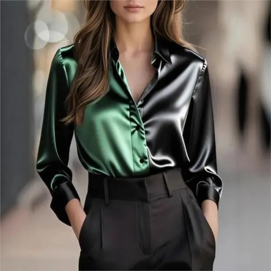 Luxury Satin Finish Shirts And Blouses For Women Clothes Casual Top OL Long Sleeve Single Breasted Elegant French Solid Blouses