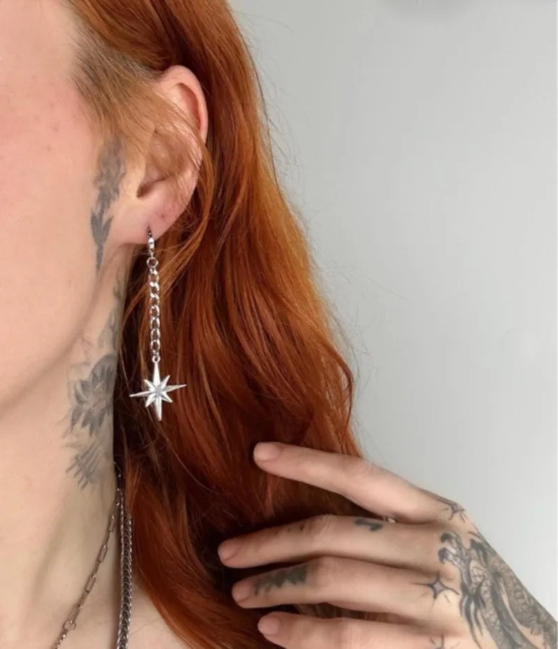 Hip Hop Punk Delicate Star Chain Tassel Earrings for Women Simple Fashion Party Jewelry Accessories