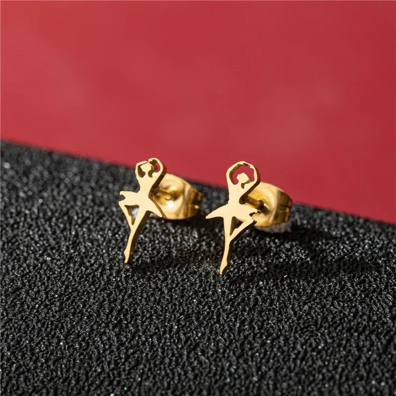 100% Stainless Steel Women Earrings Multiple Style Flamingo Moon Music Ballet Soccer Ear Cartilage Stud Piercing Jewelry Gift