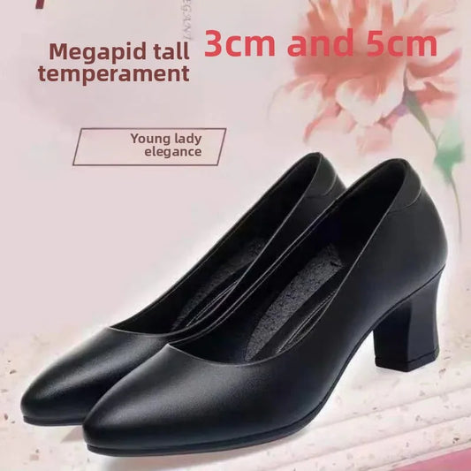 Black Interview Shoes for Women Hotel Work High Heel Soft Bottom Leather Single Shoes Summer Season Adult Footwear