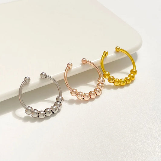 Trendy Anxiety Rings Tarnish Free Stainless Steel Fidget Rotate Bead Anti Stress Relief Finger Ring Jewelry For Women