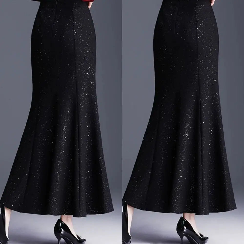 Spring Autumn Fashionable Shiny Silk Fishtail Skirt High Waist New Skirt Mid-length Skirt Women