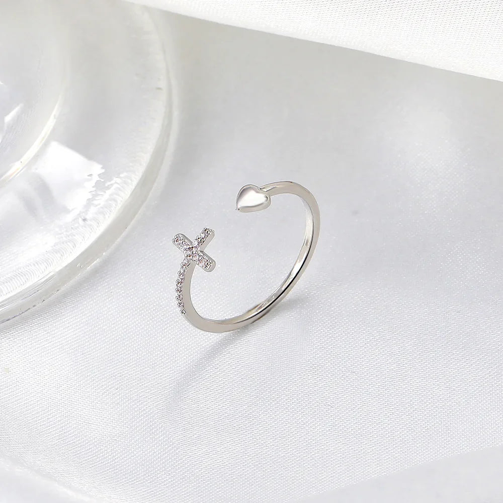 Geometric Chic Double Layered Cross Shaped Zircon Opening Ring for Women Fashion Jewelry Accessories Supports Wholesale Party