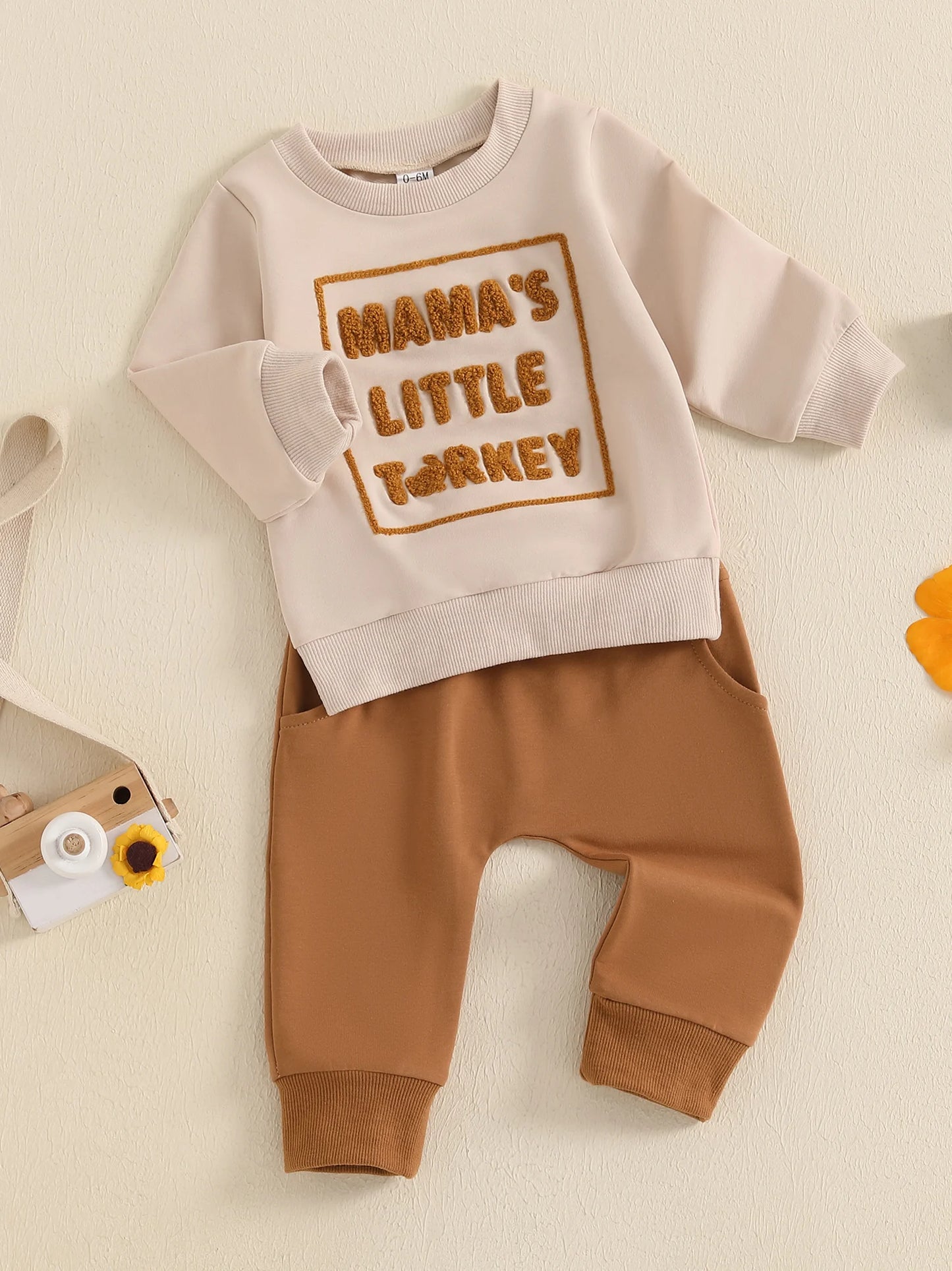 Adorable Baby Thanksgiving Clothes Set with Cute Embroidered Sweatshirt and Solid Pants for Toddler Boys and Girls