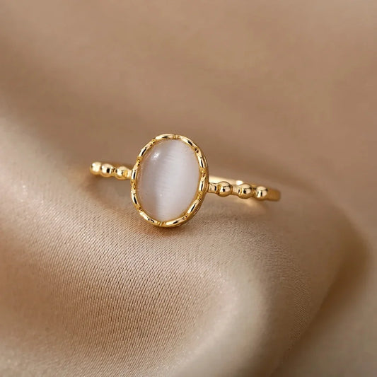 Fashion White Opal Rings For Women Gold Color Stainless Steel Opal Ring Wedding Engagement Aesthetic Jewelry Gift 2024 