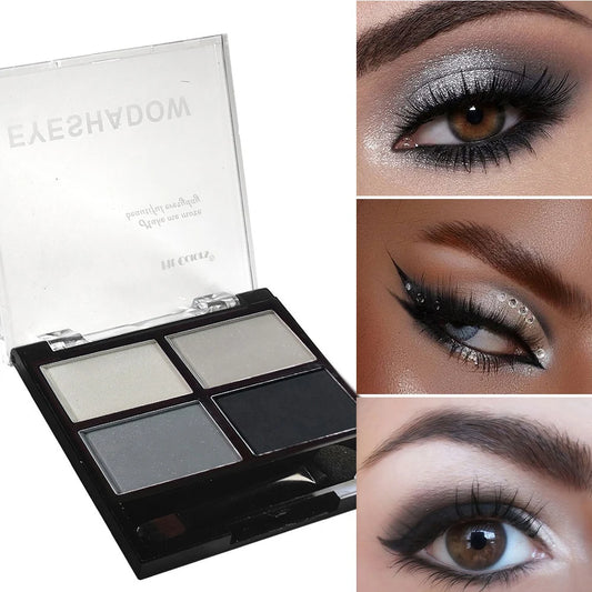 4-Color Smoky Gray Eye Shadow Palette Pearly Matte Earth Color Eyeshadow Pallete Shiny Sequins Eye Pigments Lasting Makeup