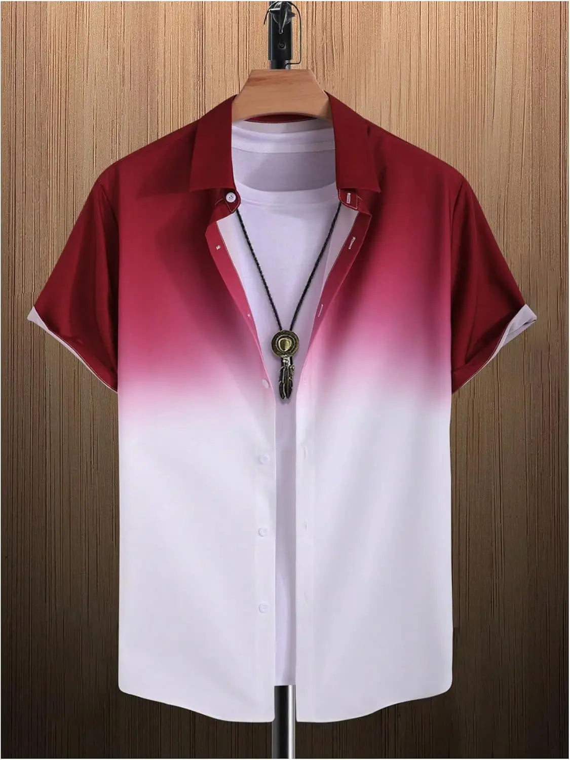 Men Shirt Ombre Gradient Short Sleeve Button Down Shirt Casual Lightweight Summer Style