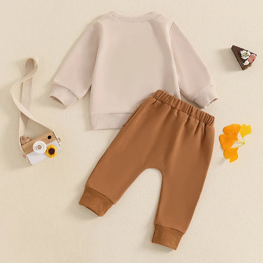 Adorable Baby Thanksgiving Clothes Set with Cute Embroidered Sweatshirt and Solid Pants for Toddler Boys and Girls