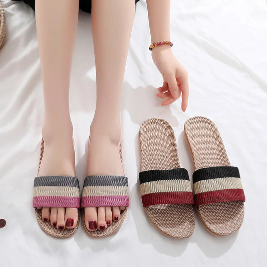 Women's EVA Linen Slippers Couple Indoor Slippers Cotton Home Non-slip Thick Bottom Summer Sandal Slippers Men