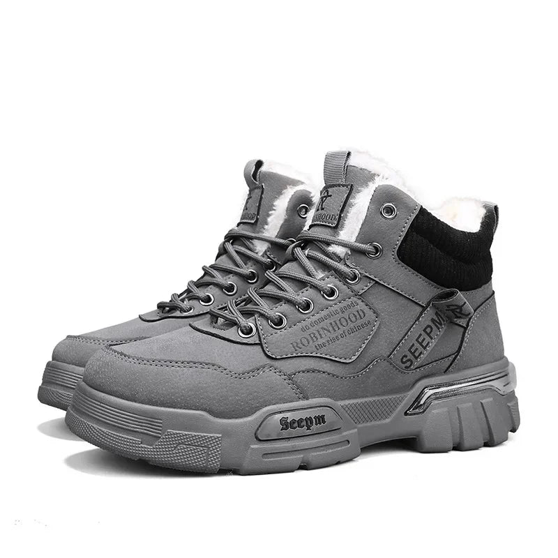 Winter New Fleece-Lined Cotton Shoes Fashionable Outdoor Snow Boots Trendy Warm High-Top Work Shoes Wholesale Men's Footwear