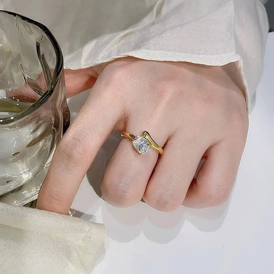 Mewanry Gold Color Sparkling Zircon Rings For Women Girls Classic Sweet Exquisite Elegant Romantic Wedding Bride Jewelry Gifts