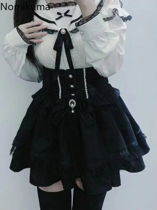 2025 Faldas Mujer De Moda Plaid Skirt for Women Sweet Japanese Jupe High Waist Bow Cute Saia Beading Bandage A-line Mini Skirts