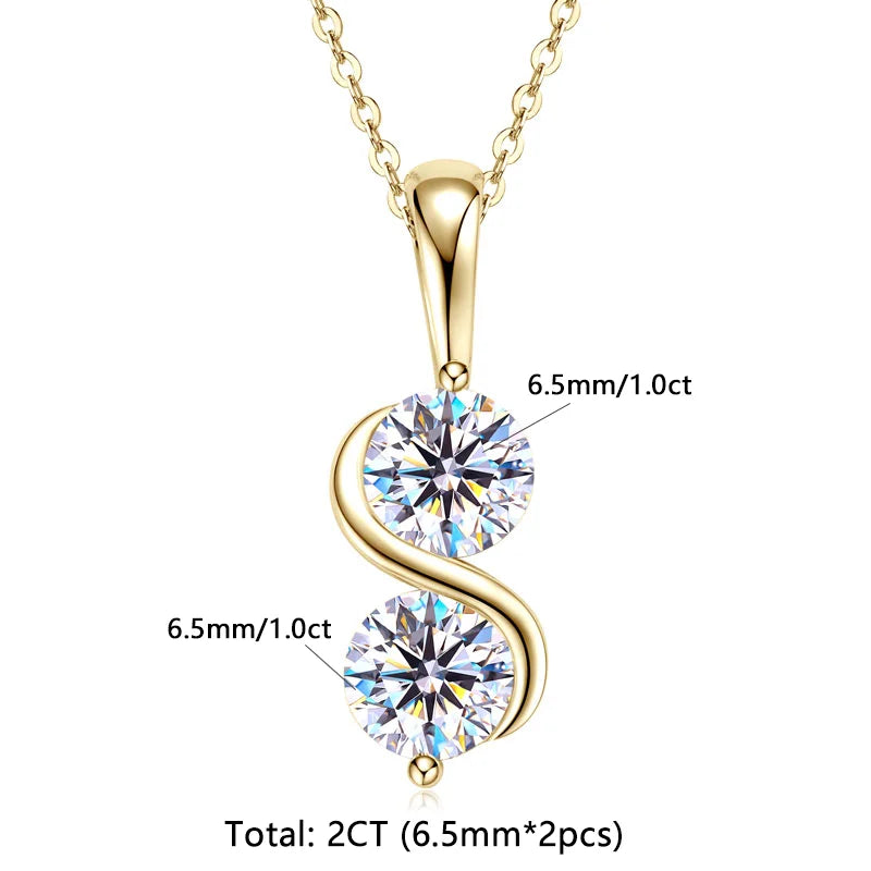 RAPRGOLD GRA Certified 1CT Moissanite Round Pendant Necklaces for Women 925 Sterling Silver Fine Jewelry Chains for Wedding Gift