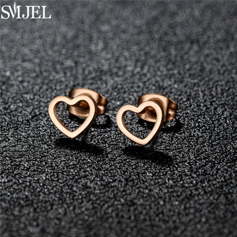 Romantic Simple Tiny Heart Earrings Female Minimalist Stainless Steel Love Stud Earring Hypoallergenic Jewelry Wedding Gift