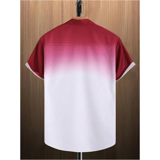 Men Shirt Ombre Gradient Short Sleeve Button Down Shirt Casual Lightweight Summer Style