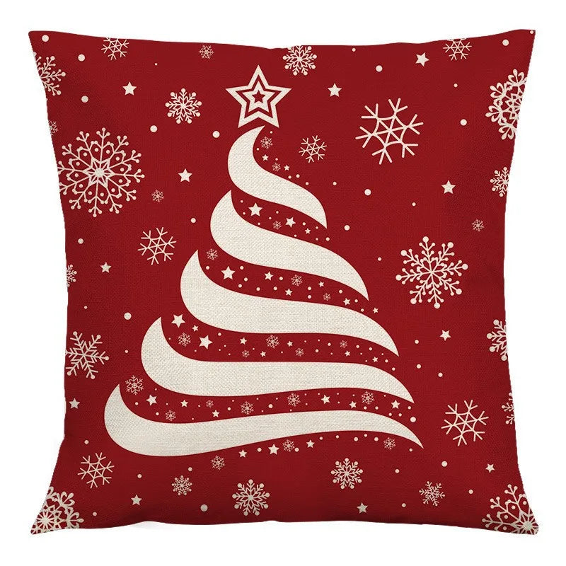 Red Christmas Pillow Cover Winter Snowflake Cushion Covers Spandex Machine Washable For Holiday Party Gift Giving