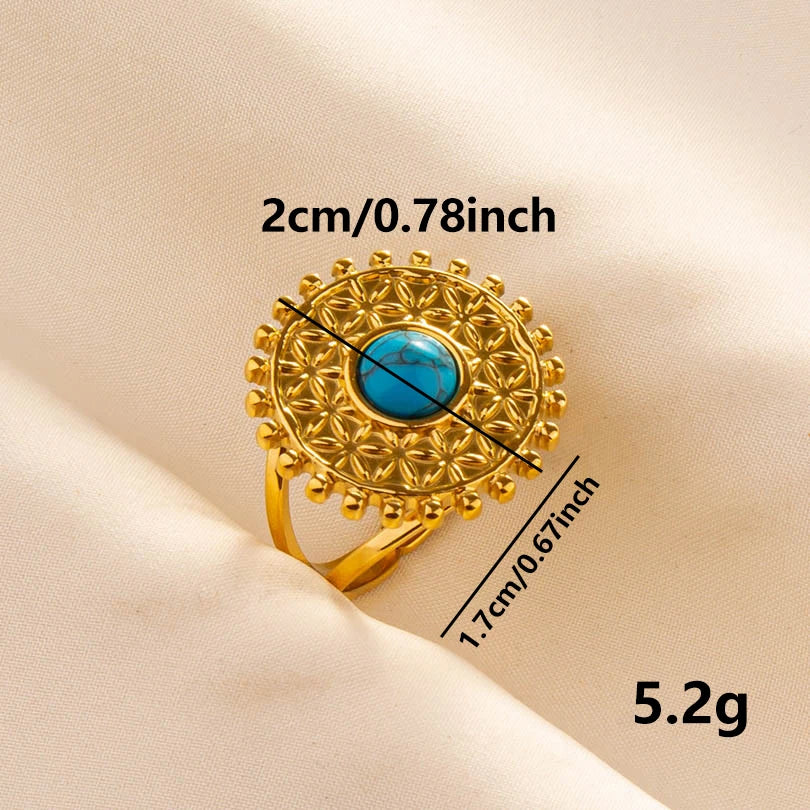 2pcs/lot Vintage Turquoise Gold Plated Knuckle Rings Blue Synthetic Stone Stainless Steel Rings Boho Jewelry Women Gifts No Fade