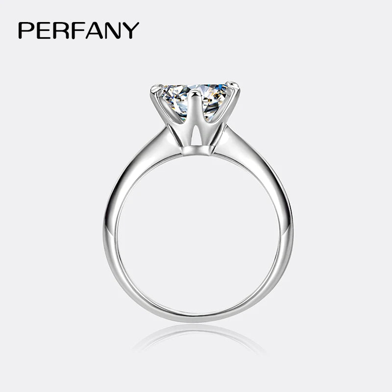 PERFANY 1-5CT Moissanite Ring for Women S925 Pure Silver Classic Six Claw Laboratory Diamond GRA Certified Ring Wedding Jewelry