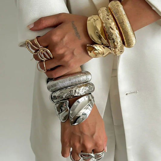 Punk Vintage Irregular Chunky Cuff Bangles for Women Leaf Statement Bracelets Bangles Hip Hop Jewelry Gifts