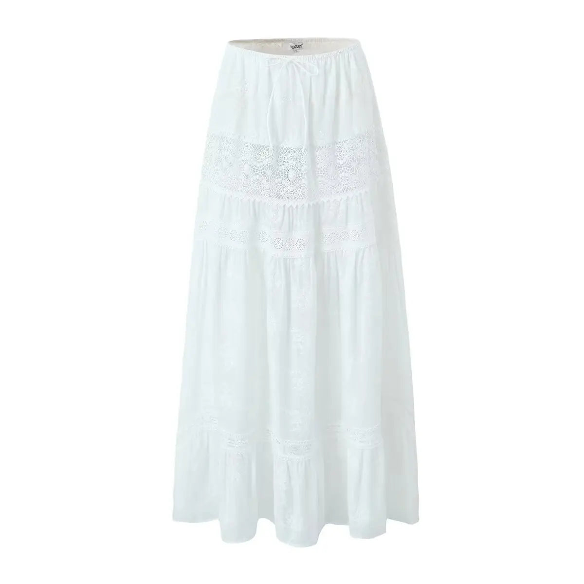 Women White Summer Outfit Botanical Garden Maxi Skirt
