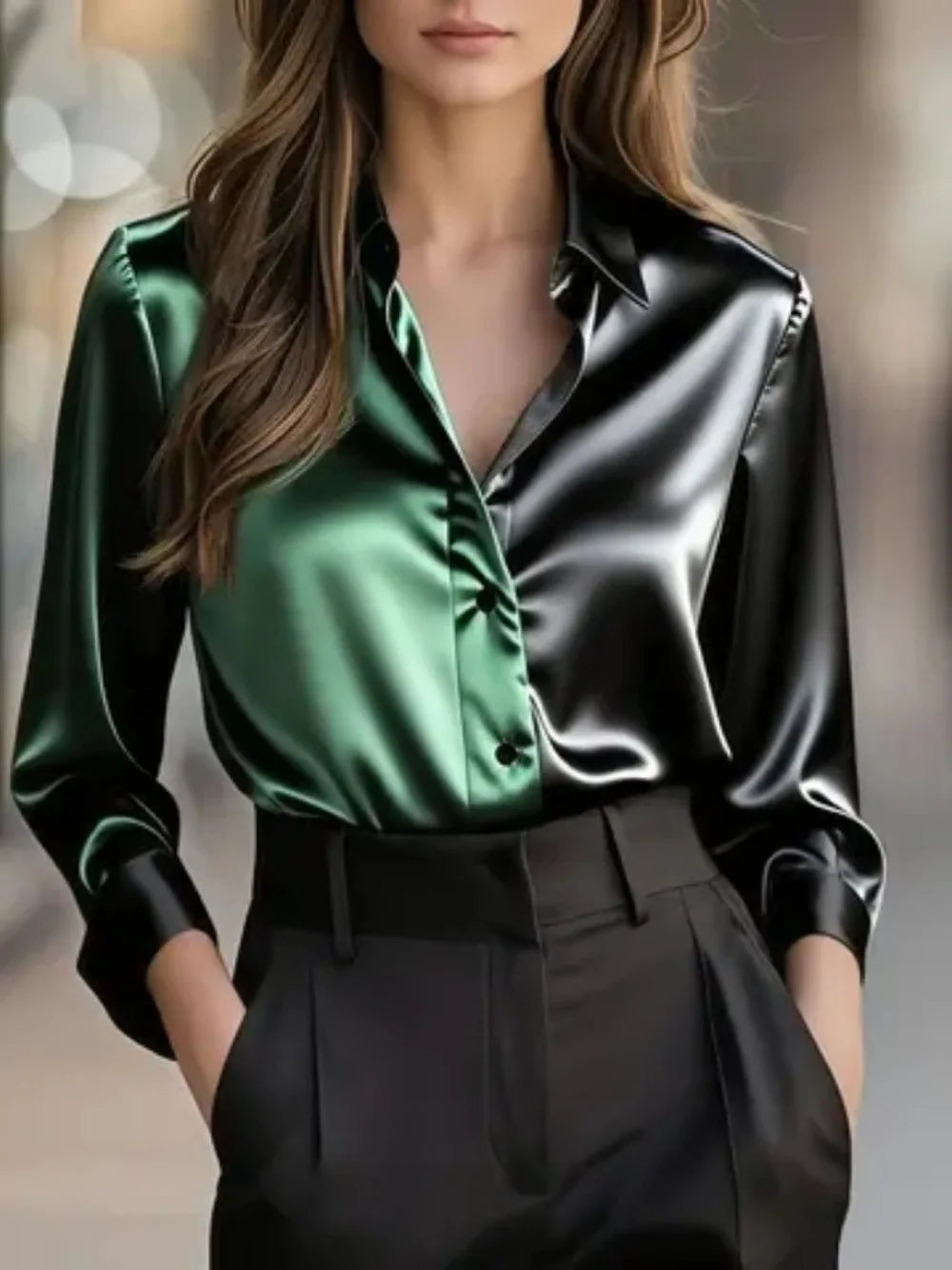 Luxury Satin Finish Shirts And Blouses For Women Clothes Casual Top OL Long Sleeve Single Breasted Elegant French Solid Blouses