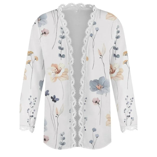 2023 Autumn and Winter Female Long-sleeved Lace Cardigan Printed Coat Plus Size Women Clothing