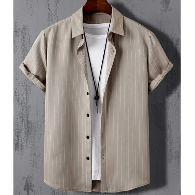 Hawaiian Shirts For Men 3d Stripe Print High-Quality Men'S Clothing Loose Oversized Shirts And Blooms Summer Casual Short Sleeve