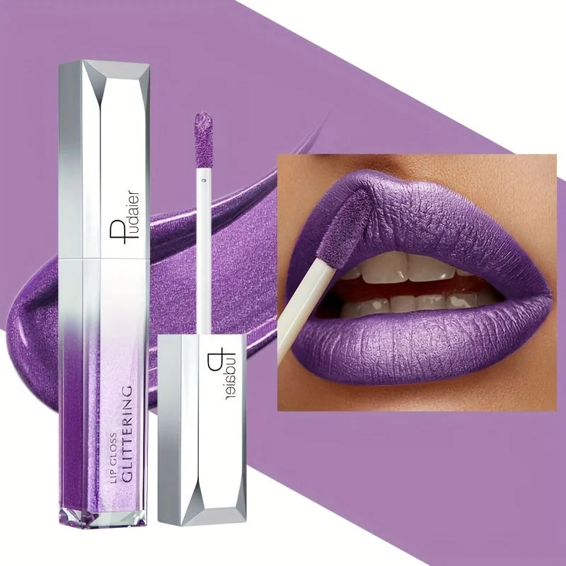 Metallic Glitter Lip Gloss, Waterproof Long Wear, Non-Sticky Hydrating Shine, Music Festival Beauty, Gifts