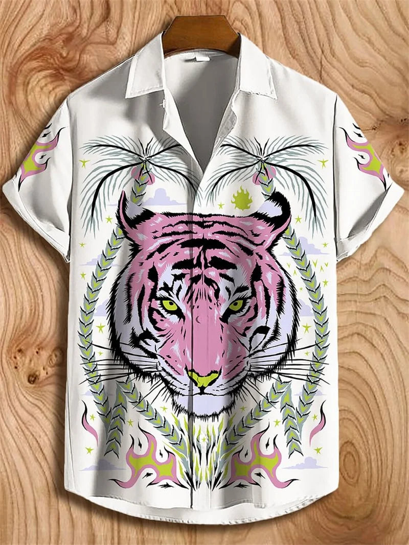 Summer printed men's short sleeved shirt Hawaii fashion lapel top plus size casual men's shirt 2025 style