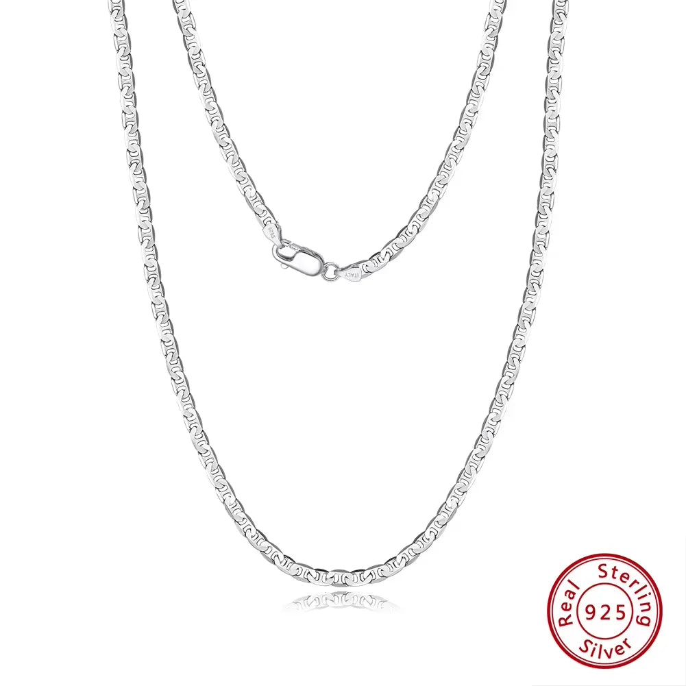 ORSA JEWELS 100% 925 Sterling Silver 2.6/3.7/5mm Flat Mariner Chain Necklace for Women Men Fashion Classic Necklace Jewelry SC78