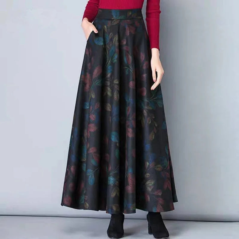 Ladies Skirt Women 1* Cocktail Autumn High Waist Fashion Evening Loose Vintage Party Pleated Maxi Plus Size Printed