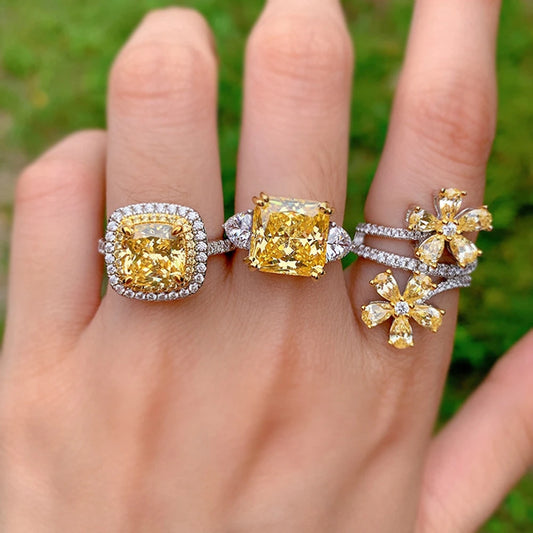 Vinregem Citrine High Carbon Diamonds Gemstone Elegant 100% 925 Sterling Silver Fine Jewelry Ring for Women Anniversary Gifts