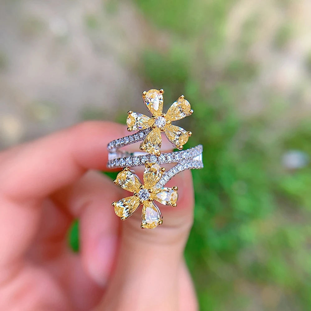 Vinregem Citrine High Carbon Diamonds Gemstone Elegant 100% 925 Sterling Silver Fine Jewelry Ring for Women Anniversary Gifts