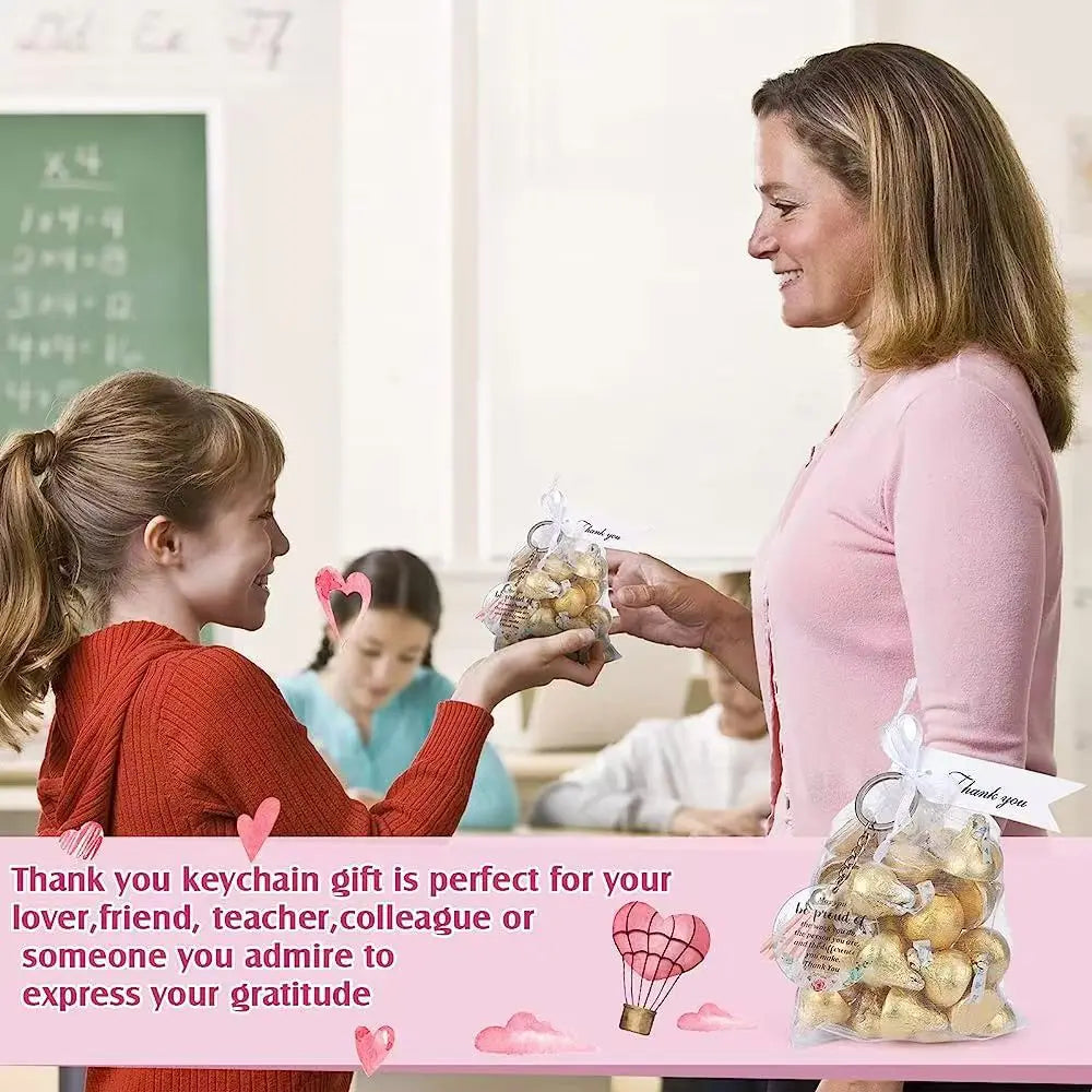 48set Thank You Gift Inspirational Keychains Acrylic Keychain with Tassels Organza Bags for Teacher Birthday Graduation Gift