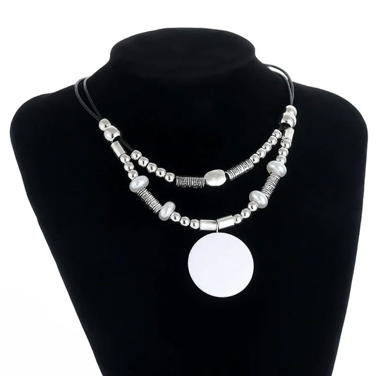 Bohemian Ethnic Wind Imitation Pearl Braided Necklaces Women Retro Hand-woven Beads Double Layer Rope Chain Vacation Jewelry