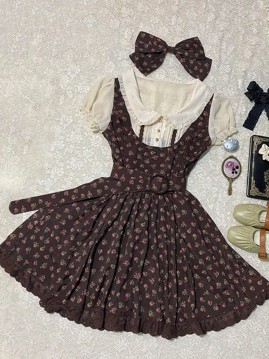 Korean Style Sweet Vintage Elegant Women Dress Fake Two-piece Flora Dress Casual Slim Retro Design Short Dress Chic Outfits 2025