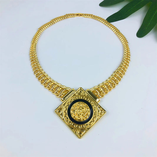 TITI Dubai Luxury Jewelry Set for Women 18K Gold Plated Necklace Bracelet Ring Earrings Classic Daily Wear Party Gift