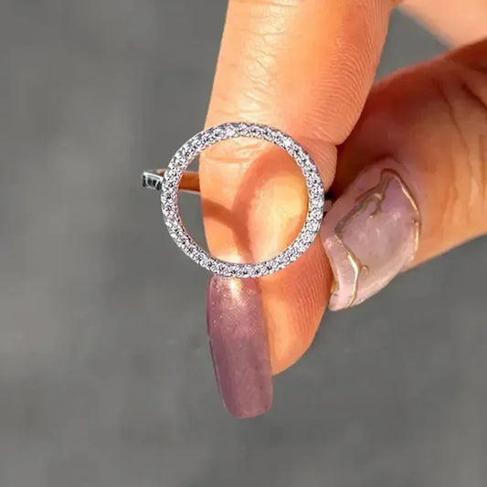 2025 New European and American Hollowed Out Circular Ring with Women's Micro Inlaid Zircon Simple and Fashionable Accessory