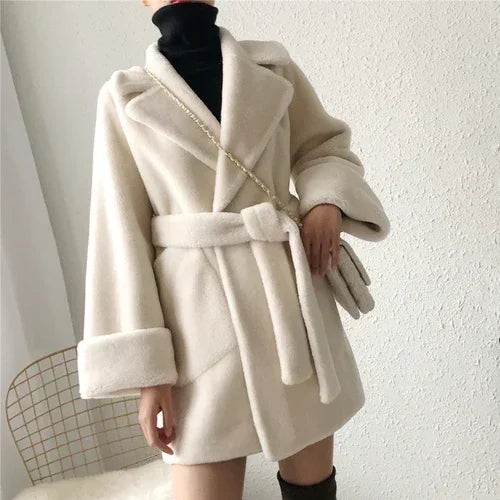100% Wool Coat Fashion Slim Jackets for Women 2024 Soft Coat Female Autumn Winter Sheep Shearing Coat Ropa Para Mujer