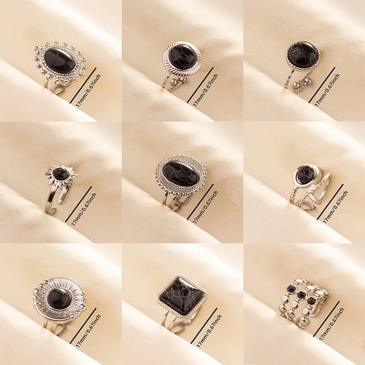 5PCS Boho Turquoise Rings Hippie Stainless Steel White Gemstone Adjustable Rings Women Girls Gift Knuckle Rings Bohemian Jewelry