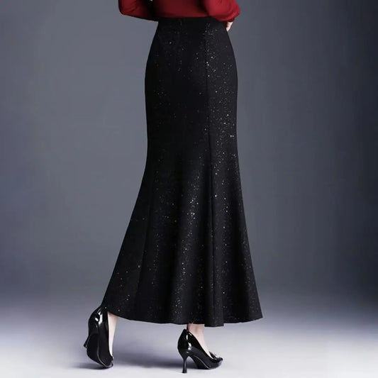 Spring Autumn Fashionable Shiny Silk Fishtail Skirt High Waist New Skirt Mid-length Skirt Women